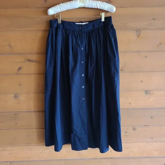 Brock Collection Olivio Navy Blue Button Front High Rise Midi Skirt 8 Minimalist - Picture 2 of 6